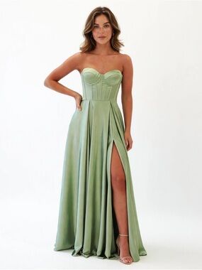 Adyce Sage Green Satin Corset Maxi Dress Prom Formal NWT Size M